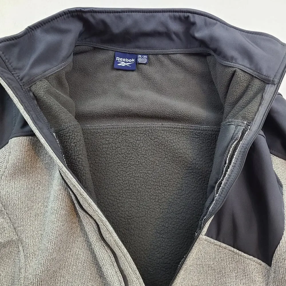 Reebok Men's 2XL Gray Hybrid Fleece Jacket Full Zip Softshell Colorblock Outdoor
